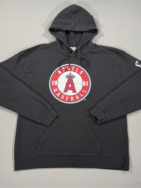 Vintage LA Angels Baseball Hoodie XL Black LA Times Sleeve Logo Dodger Mens
